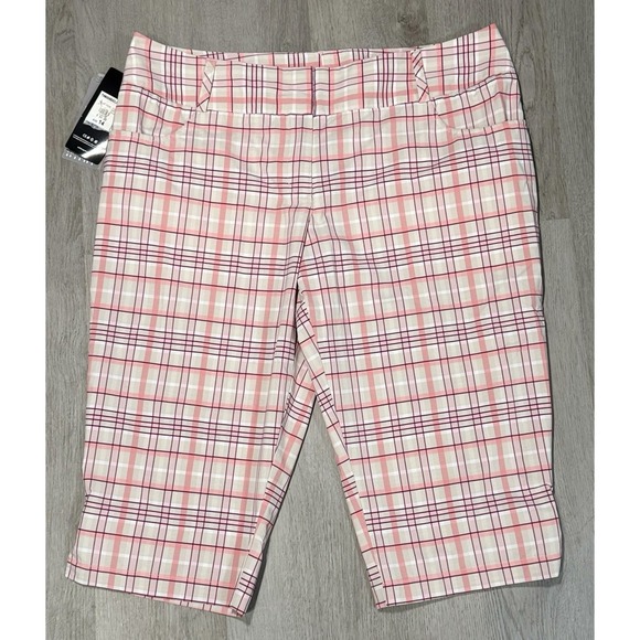 adidas Pants - Adidas Pedal Pusher Bermuda Shorts Women's 14 Climalite Stretch Pink Plaid NWT